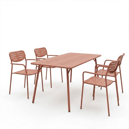 Τραπεζαρία Moraja Deraby pakoworld σετ 5τεμ terracotta μέταλλο 140x80x72εκ