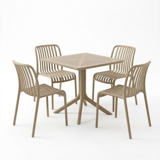 Τραπεζαρία Zoi Groovy pakoworld σετ 5τεμ cappuccino PP 80x80x74εκ