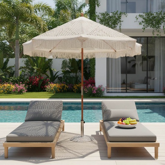 Ομπρέλα Brilie pakoworld ξύλο-μακραμέ Φ2.70x2.60 m εκρού