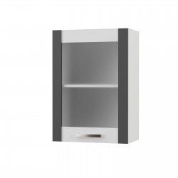 CHARLOTΤE Πάνω Ντουλάπι Με Τζάμι Αριστερό 50x30.5x71.8 με μεταλλικά χερούλια Γραφίτης