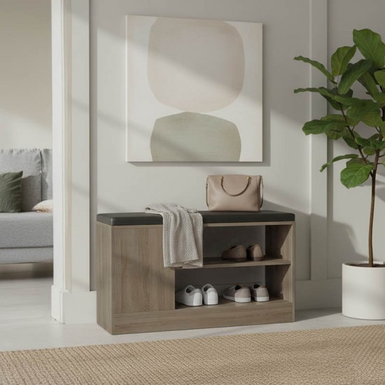 Παπουτσοθήκη-σκαμπό Deboule pakoworld 8 ζευγών σε sonoma-μαύρη απόχρωση 90x30x46εκ