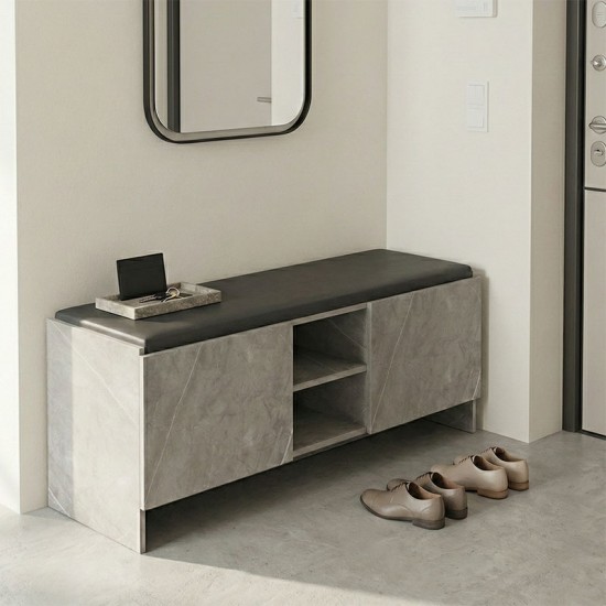 Παπουτσοθήκη-σκαμπό Zulla pakoworld γκρι μπεζ εφε μαρμαρου-μαυρο 110x37x43εκ