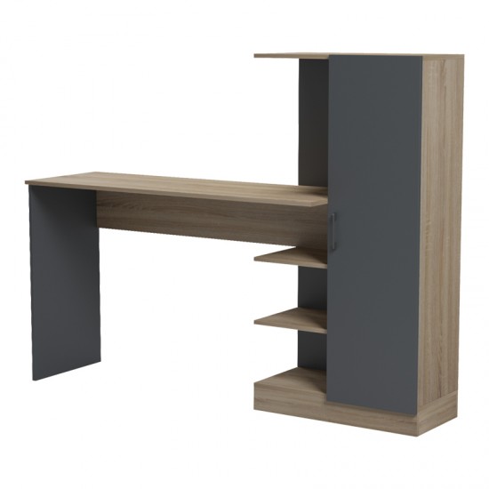 Γραφείο με βιβλιοθήκη και ντουλάπι Ofisio pakoworld sonoma-ανθρακί 152.3x40x120εκ