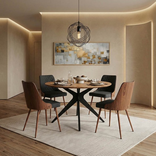 Τραπέζι Toda pakoworld mdf σε sonoma απόχρωση με μαύρα μεταλλικά πόδια Φ120x75εκ