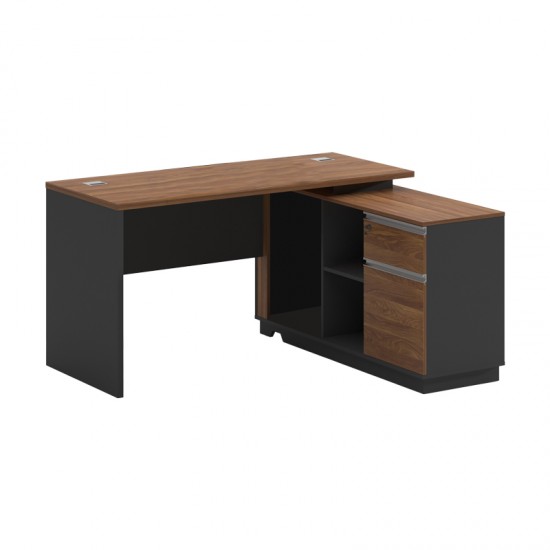 Γραφείο επαγγελματικό με δεξιά γωνία Oscar pakoworld μελαμίνη σε καρυδί-ανθρακί απόχρωση140x120x76εκ
