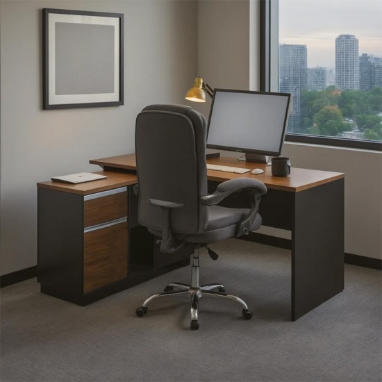 Γραφείο επαγγελματικό με αριστερή γωνία Oscar pakoworld μελαμίνη σε καρυδί-ανθρακί απόχρωση 140x120x76εκ