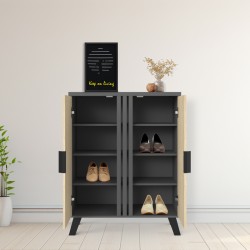Παπουτσοθήκη-ντουλάπι Shoby pakoworld sonoma-ανθρακί 70.5x30x91εκ