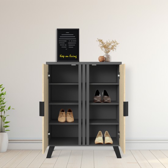 Παπουτσοθήκη-ντουλάπι Shoby pakoworld sonoma-ανθρακί 70.5x30x91εκ