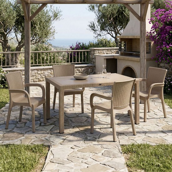 Τραπεζαρία Explore-Festive pakoworld σετ 5τεμ PP cappuccino 150x90x73,5εκ.