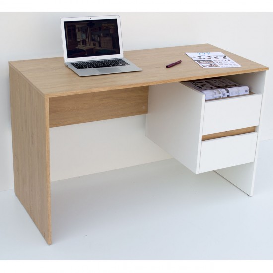 Γραφείο HO2S Λευκό με Φυσικό Μοντέρνα Σχεδίαση με Συρτάρια 120x55x75εκ