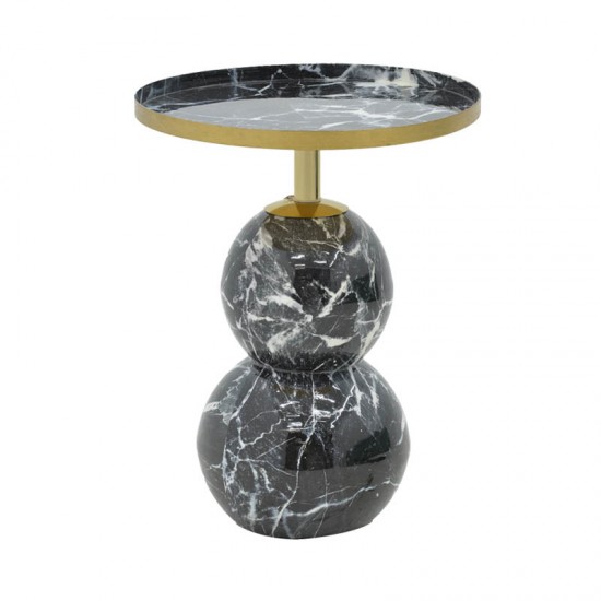 Βοηθητικό τραπέζι Dearest Inart μαυρο μαρμάρου-χρυσό μέταλλο Φ41x57εκ