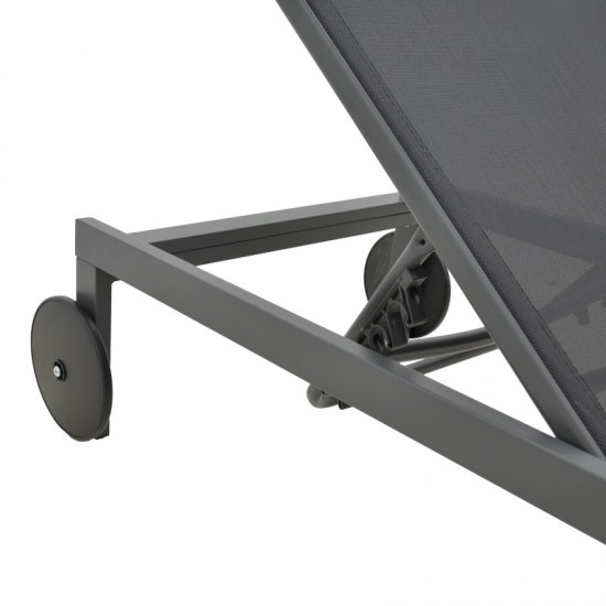 Ξαπλώστρα Mailo pakoworld ανθρακί αλουμίνιο και textilene σε μαύρη απόχρωση 71x206x30εκ