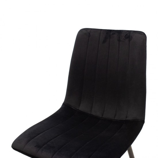 Καρέκλα Noor pakoworld μαύρο βελούδο με πόδι μετάλλου σε μαύρη απόχρωση 44x53x86εκ