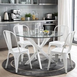 Τραπέζι Antoro pakoworld γυαλί και μεταλλικά πόδια σε λευκή απόχρωση Φ80x75εκ