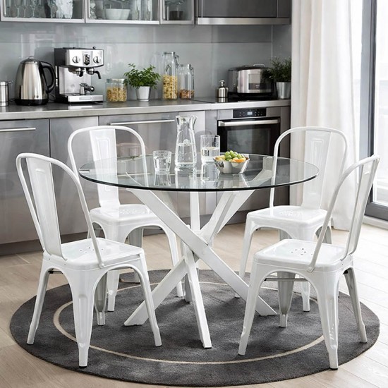 Τραπέζι Antoro pakoworld γυαλί και μεταλλικά πόδια σε λευκή απόχρωση Φ80x75εκ