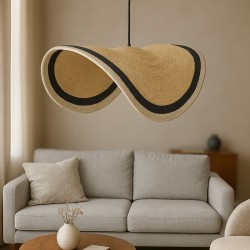 Φωτιστικό οροφής Hatchie Inart φυσικό-μαύρο-λευκό ψάθα-μέταλλο Φ120x144εκ