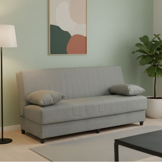 Καναπές-κρεβάτι με αποθηκευτικό χώρο τριθέσιος Romina pakoworld γκρι-μπεζ ύφασμα 190x75x85εκ
