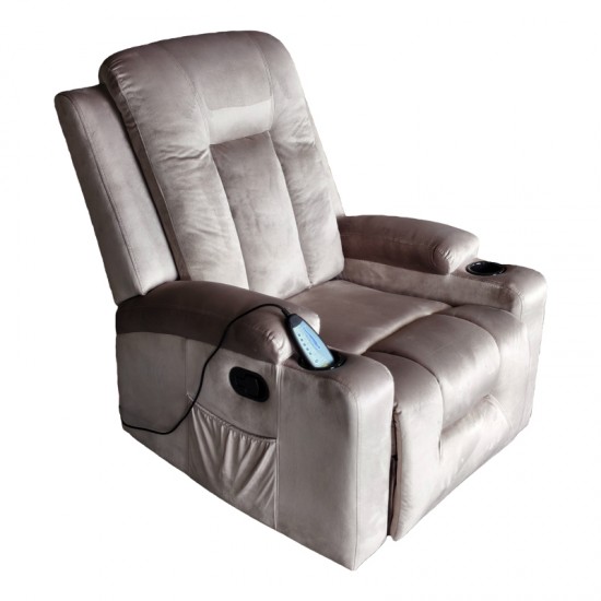 Πολυθρόνα relax με μηχανισμό massage Gessel pakoworld βελούδο σε γκρι απόχρωση 80x90x98εκ