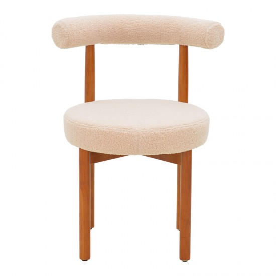 Καρέκλα Fenza pakoworld μπεζ μπουκλέ ύφασμα-πόδι ξύλο οξιάς σε καρυδί απόχρωση 60x54x75εκ