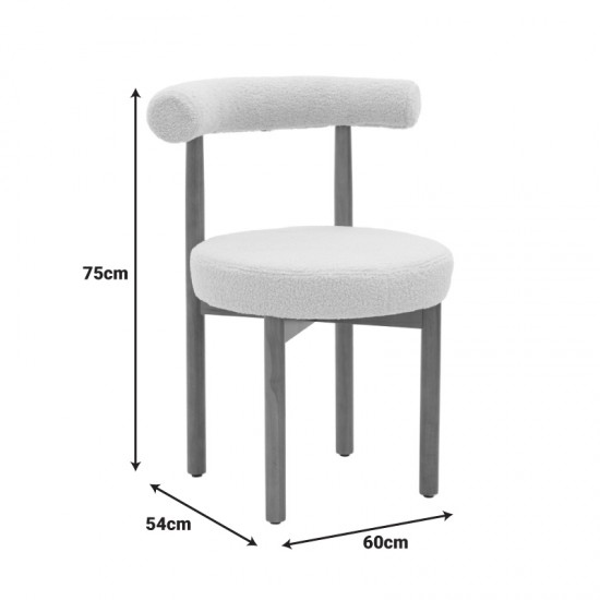 Καρέκλα Fenza pakoworld μπεζ μπουκλέ ύφασμα-πόδι ξύλο οξιάς σε καρυδί απόχρωση 60x54x75εκ