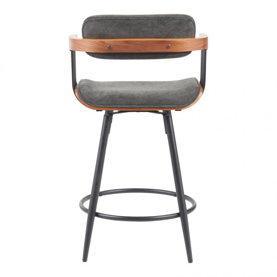 Σκαμπό μπαρ Cameo pakoworld περιστρεφόμενο μέταλλο μαύρο-καρυδί ξύλο-ανθρακί ύφασμα 53x50x93εκ