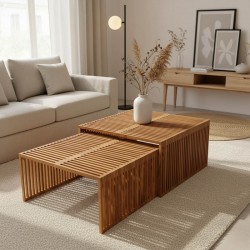 Τραπέζι Tinnie I pakoworld σετ 2τεμ teak ξύλο σε φυσική απόχρωση