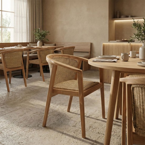 Πολυθρόνα Granny pakoworld teak wood και συνθετικό σχοινί σε φυσική απόχρωση 60x60x82εκ