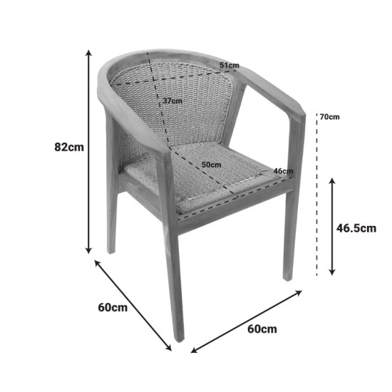 Πολυθρόνα Granny pakoworld teak wood και συνθετικό σχοινί σε φυσική απόχρωση 60x60x82εκ