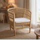 Πολυθρόνα Necorian paakoworld teak ξύλο με pe rattan σε φυσική απόχρωση και λευκό μαξιλάρι 80x70x87εκ