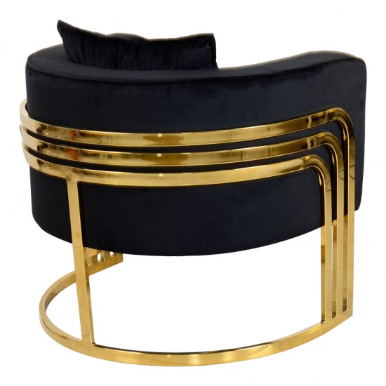 Πολυθρόνα Roblu pakoworld χρυσό μέταλλο και βελούδο σε μαύρη απόχρωση 72x77.4x70εκ