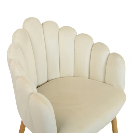 Πολυθρόνα Briella pakoworld εκρού βελούδο και μεταλλικά πόδια σε φυσική απόχρωση 60x56x84εκ