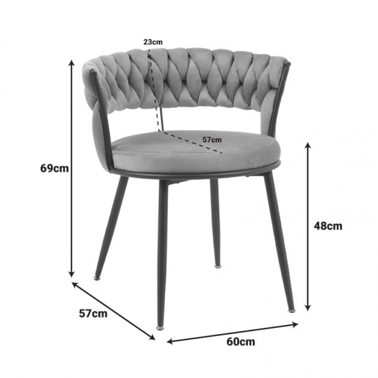 Πολυθρόνα Alkia pakoworld σε κίτρινο βελούδο με μαύρο πόδι μέταλλο 60x57x68εκ
