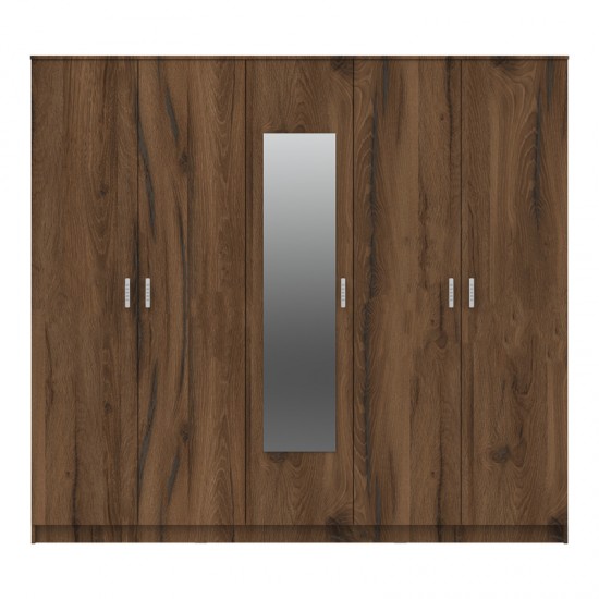 Ντουλάπα πεντάφυλλη με καθρέφτη Luna pakoworld καρυδί-oak 220x52x200εκ