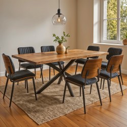 Τραπέζι Lenoua pakoworld μασίφ ξύλο ακακίας πάχους 3.7-4εκ σε φυσική απόχρωση με μαύρα μεταλλικά πόδια 200x100x76εκ