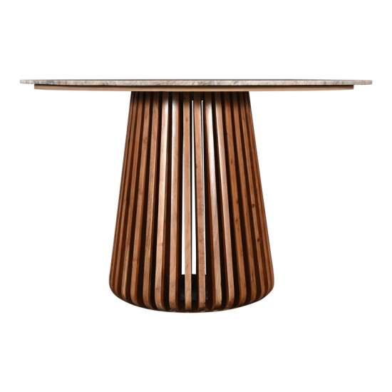 Τραπέζι Mable pakoworld μασίφ ξύλο ακακίας σε φυσική απόχρωση και επιφάνεια μαρμάρου Φ120x76εκ