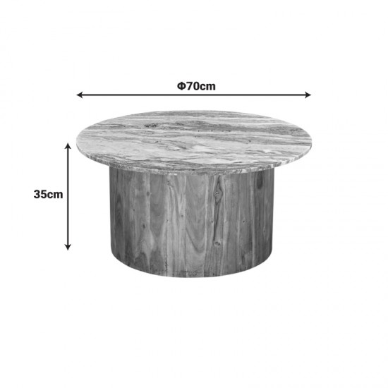 Τραπέζι σαλονιού Sergy pakoworld σετ 2 τμχ μασίφ ξύλο ακακίας σε φυσική απόχρωση με επιφάνεια μαρμάρου