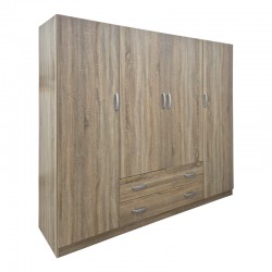 Ντουλάπα τετράφυλλη με 2 συρτάρια Alvia pakoworld sonoma 200x51x180εκ