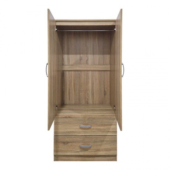Ντουλάπα δίφυλλη με 2 συρτάρια Alvia pakoworld sonoma 80x51.5x180εκ