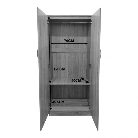 Ντουλάπα εξάφυλλη με πατάρι Athos I pakoworld sonoma 240x42x240εκ