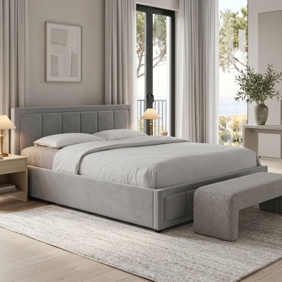 Κρεβάτι Huga pakoworld με αποθηκευτικό χώρο βελούδο ανθρακί 160x200εκ