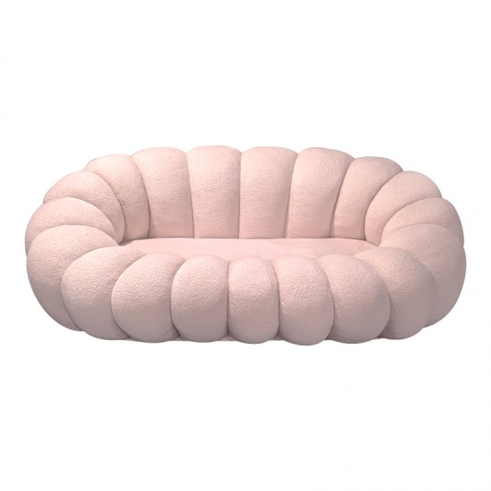 Καναπές Embrace pakoworld μπουκλέ ύφασμα σε ροζ απόχρωση 180x105x65εκ