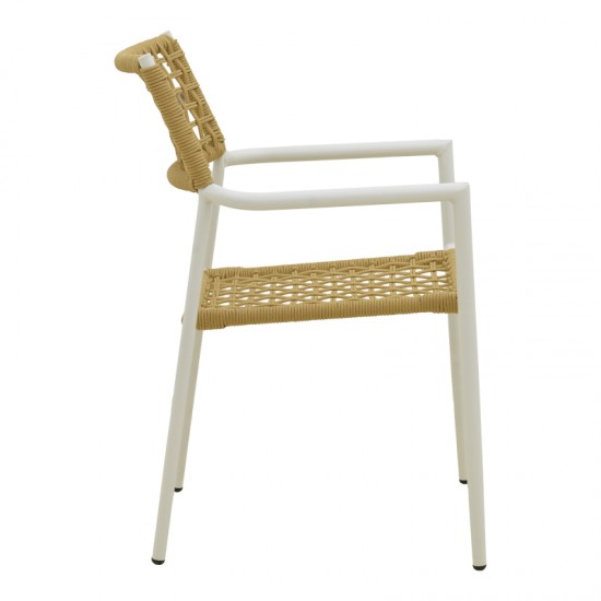 Πολυθρόνα Castal pakoworld στοιβαζόμενη μέταλλο σε λευκή -pe σχοινί σε φυσική απόχρωση 53x59x84εκ