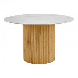 Τραπέζι Sikulu pakoworld oak MDF με κεραμική επιφάνεια σε λευκό μαρμάρου Φ125x77εκ