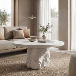 Τραπέζι σαλονιού Zinol pakoworld mdf-polyresin λευκό Φ80x36εκ