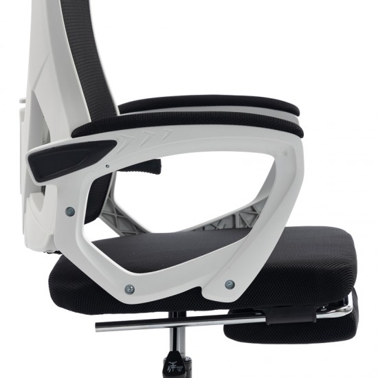 Καρέκλα γραφείου διευθυντή με υποπόδιο Meton pakoworld λευκό - mesh μαύρο 48x60x118-128εκ