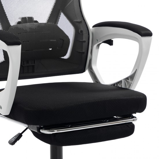 Καρέκλα γραφείου διευθυντή με υποπόδιο Meton pakoworld λευκό - mesh μαύρο 48x60x118-128εκ