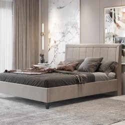 Κρεβάτι διπλό "BED9" από ύφασμα σε χρώμα taupe 160x200