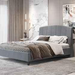 Κρεβάτι διπλό "BED5" με στρώμα από ύφασμα σε χρώμα ανθρακί 160x200