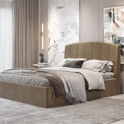 Κρεβάτι διπλό "BED6" με στρώμα από ύφασμα σε χρώμα κάμελ 160x200