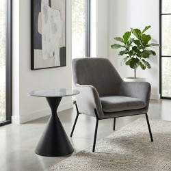 Τραπεζάκι βοηθητικό Logan Megapap sintered stone - μέταλλο χρώμα γκρι εφέ μαρμάρου - μαύρο Ø50x56εκ.